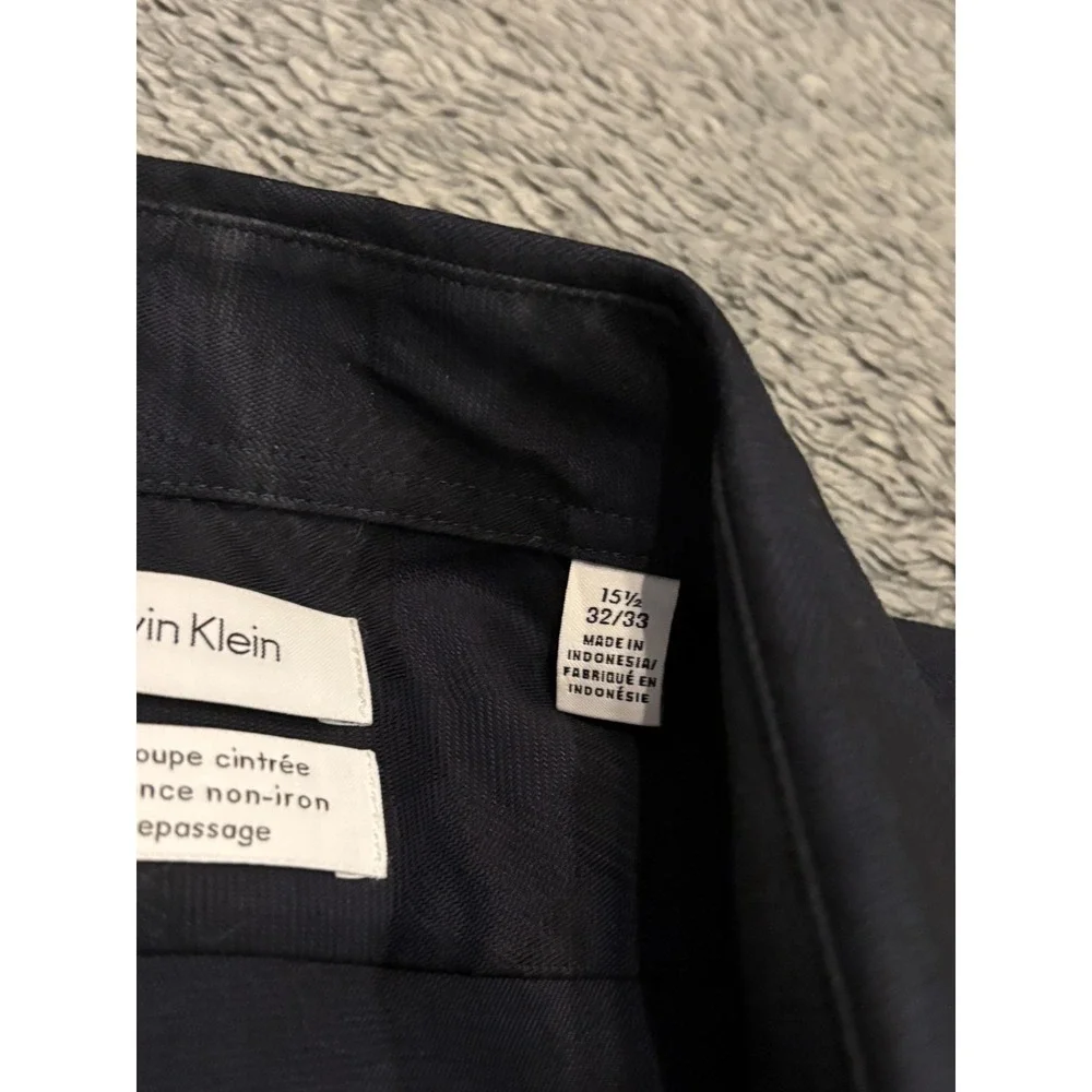 Calvin Klein Shirt Mens 15.5 32 Slim-Fit Performance Non-Iron Navy Blue Pattern